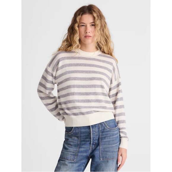 Madewell Sweaters - Madewell Crewneck Sweater in Cashmere XL Ivory Heather Gray Stripe Relaxed Fit